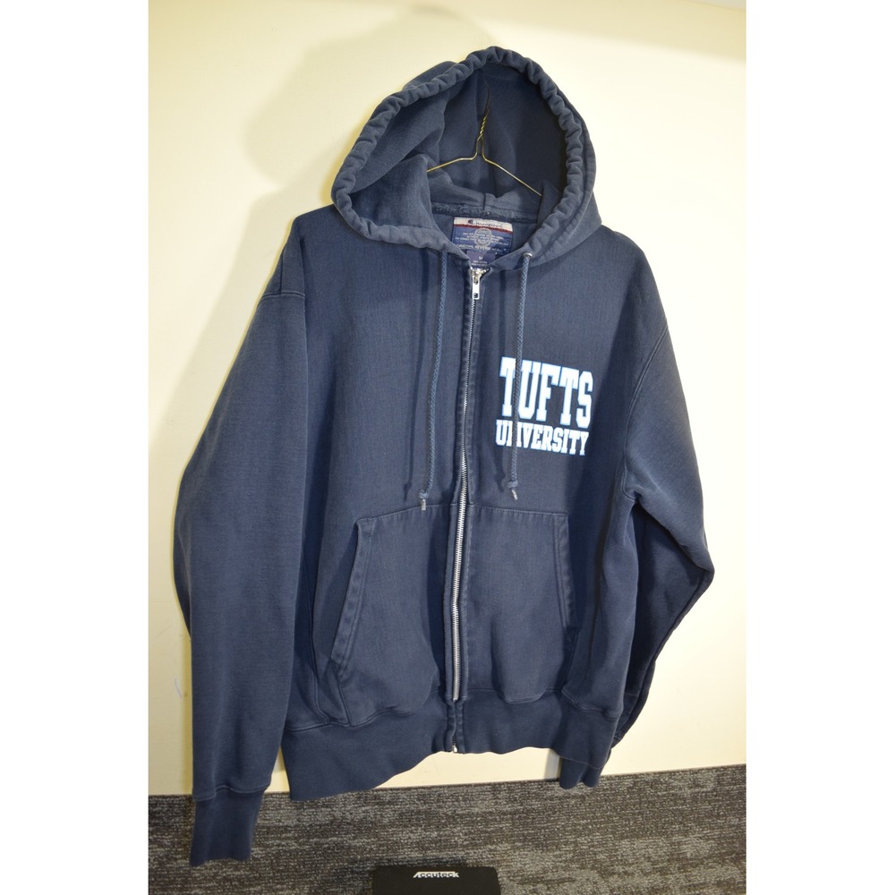 Champion Reverse Weave Tufts University Heavyweight Full Zip Hoodie Mens M Blue